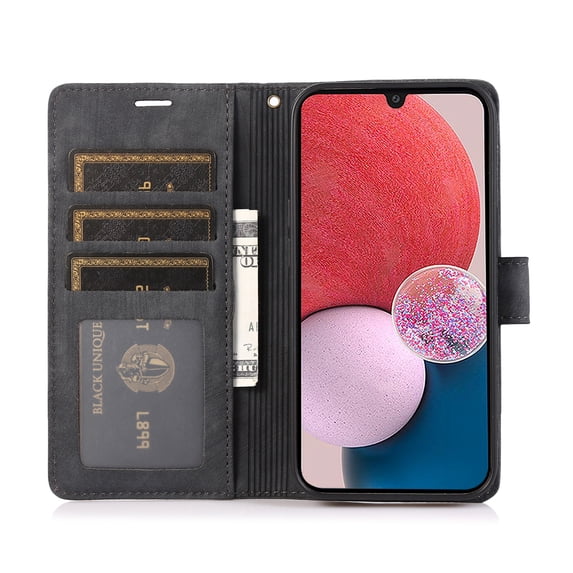 Allytech Wallet Flip Case for Samsung Galaxy A33 5G with Orchid Butterflies Embossed Pattern, Premium PU Leather Kickstand Magnetic Clasp Shockproof Case with Card Holder & Wrist Strap, Black