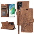 thumbnail image 1 of Allytech Wallet Flip Case for Samsung Galaxy S22 Ultra with Orchid Butterflies Embossed Pattern, Premium PU Leather Kickstand Magnetic Clasp Shockproof Case with Card Holder & Wrist Strap, Brown, 1 of 7