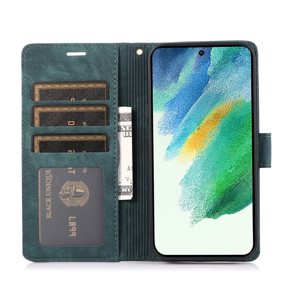 Allytech Wallet Flip Case for Samsung Galaxy S23 with Orchid Butterflies Embossed Pattern, Premium PU Leather Kickstand Magnetic Clasp Shockproof Case with Card Holder & Wrist Strap, Green
