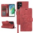 thumbnail image 1 of Allytech Wallet Flip Case for Samsung Galaxy S23 Ultra with Orchid Butterflies Embossed Pattern, Premium PU Leather Kickstand Magnetic Clasp Shockproof Case with Card Holder & Wrist Strap, Red, 1 of 7