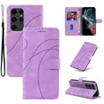thumbnail image 1 of Allytech Wallet Flip Case for Samsung Galaxy S24 Ultra, Retro Luxury PU Leather Shockproof Soft TPU Inner Magnetic Clasp Cover with Card Cash Slots & Kickstand & Wrist Strap for Women Men - Purple, 1 of 10