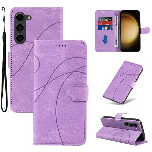Allytech Wallet Flip Case for Samsung Galaxy S25 FE, Retro Luxury PU Leather Shockproof Soft TPU Inner Magnetic Clasp Cover with Card Cash Slots & Kickstand & Wrist Strap for Women Men - Purple