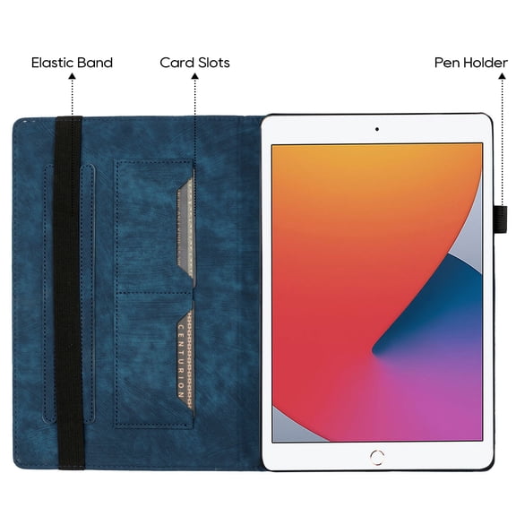 Allytech Wallet Flip Case for iPad 5th Gen 2017 9.7 Inch, Lovely Pattern Slim Lightweight PU Leather Wallet Auto Sleep Wake Shockproof Cover with Stylus Holder Card Slots, Darkblue