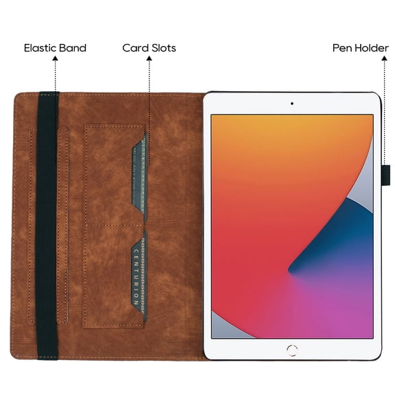 Allytech Wallet Flip Case for iPad 5th Gen 2017 9.7 Inch, Lovely Pattern Slim Lightweight PU Leather Wallet Auto Sleep Wake Shockproof Cover with Stylus Holder Card Slots, Brown