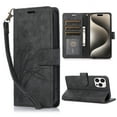 thumbnail image 1 of Allytech Wallet Flip Case for iPhone 13 Pro Max with Orchid Butterflies Embossed Pattern, Premium PU Leather Kickstand Magnetic Clasp Shockproof Case with Card Holder & Wrist Strap, Black, 1 of 8