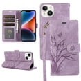 thumbnail image 1 of Allytech Wallet Flip Case for iPhone 15 Plus with Orchid Butterflies Embossed Pattern, Premium PU Leather Kickstand Magnetic Clasp Shockproof Case with Card Holder & Wrist Strap, Purple, 1 of 8