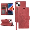 thumbnail image 1 of Allytech Wallet Flip Case for iPhone 15 Plus with Orchid Butterflies Embossed Pattern, Premium PU Leather Kickstand Magnetic Clasp Shockproof Case with Card Holder & Wrist Strap, Red, 1 of 8