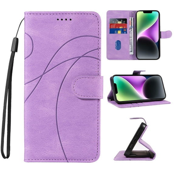 Allytech Wallet Flip Case for iPhone 15 Plus, Retro Luxury PU Leather Shockproof Soft TPU Inner Magnetic Clasp Cover with Card Cash Slots & Kickstand & Wrist Strap for Women Men - Purple