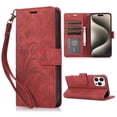 thumbnail image 1 of Allytech Wallet Flip Case for iPhone 15 Pro Max with Orchid Butterflies Embossed Pattern, Premium PU Leather Kickstand Magnetic Clasp Shockproof Case with Card Holder & Wrist Strap, Red, 1 of 8