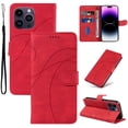 thumbnail image 1 of Allytech Wallet Flip Case for iPhone 15 Pro Max, Retro Luxury PU Leather Shockproof Soft TPU Inner Magnetic Clasp Cover with Card Cash Slots & Kickstand & Wrist Strap for Women Men - Red, 1 of 11