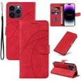 thumbnail image 1 of Allytech Wallet Flip Case for iPhone 15 Pro, Retro Luxury PU Leather Shockproof Soft TPU Inner Magnetic Clasp Cover with Card Cash Slots & Kickstand & Wrist Strap for Women Men - Red, 1 of 11