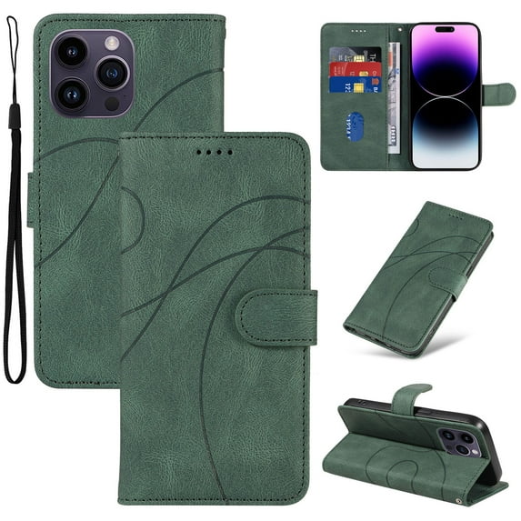 Allytech Wallet Flip Case for iPhone 16 Pro Max, Retro Luxury PU Leather Shockproof Soft TPU Inner Magnetic Clasp Cover with Card Cash Slots & Kickstand & Wrist Strap for Women Men - Green