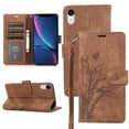 thumbnail image 1 of Allytech Wallet Flip Case for iPhone XR with Orchid Butterflies Embossed Pattern, Premium PU Leather Kickstand Magnetic Clasp Shockproof Case with Card Holder & Wrist Strap, Brown, 1 of 7