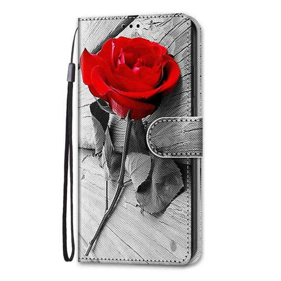 Allytech Wallet Phone Case for Apple iPhone 13, PU Leather Luxury Pattern Flip Cover for Girls Women Stand Cards Slots Hand Wrist Slim Shockproof Case for iPhone 13, Rose