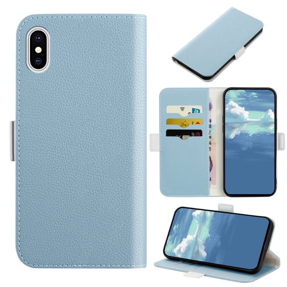 Allytech Wallet Phone Case For iPhone XS/iPhone X, Candy Color PU Leather ID Cash Credit Card Slots Holder Magnetic Folio Flip Kickstand Cover,Blue