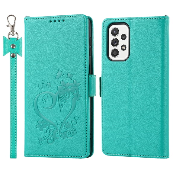 Allytech Wallet Phone Case for Samsung Galaxy A33 5G,Full Protection Embossed Leather Magnetic Flip Holder Card Slots Protective Cover,Green