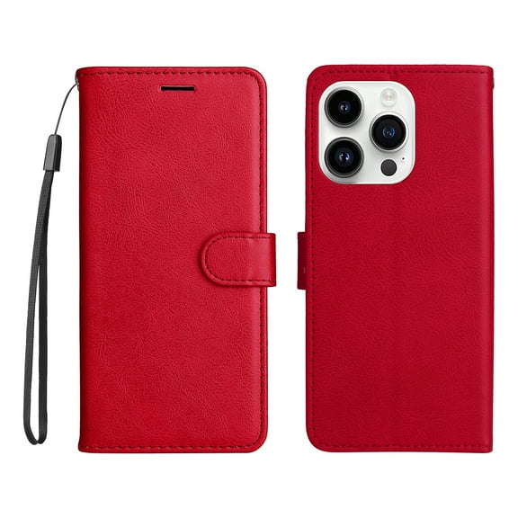 Allytech Wallet Phone Case for iPhone 15 Pro, Retro PU Leather Flip Folio Stand Cards Holder Wallet Case Cover with Hand Wrist Shockproof Protective Case for Apple iPhone 15 Pro - Red