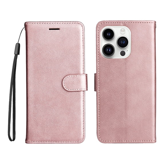 Allytech Wallet Phone Case for iPhone 15 Pro, Retro PU Leather Flip Folio Stand Cards Holder Wallet Case Cover with Hand Wrist Shockproof Protective Case for Apple iPhone 15 Pro - Rosegold