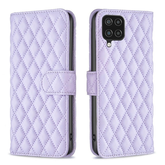 Allytech Wallet case for Samsung Galaxy A12, Argyle Pattern PU Leather Wallet case with Kickstand Card Slots Magnetic Closure Shockproof Case For Samsung Galaxy A12,Purple