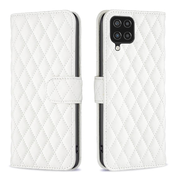 Allytech Wallet case for Samsung Galaxy A12, Argyle Pattern PU Leather Wallet case with Kickstand Card Slots Magnetic Closure Shockproof Case For Samsung Galaxy A12,White
