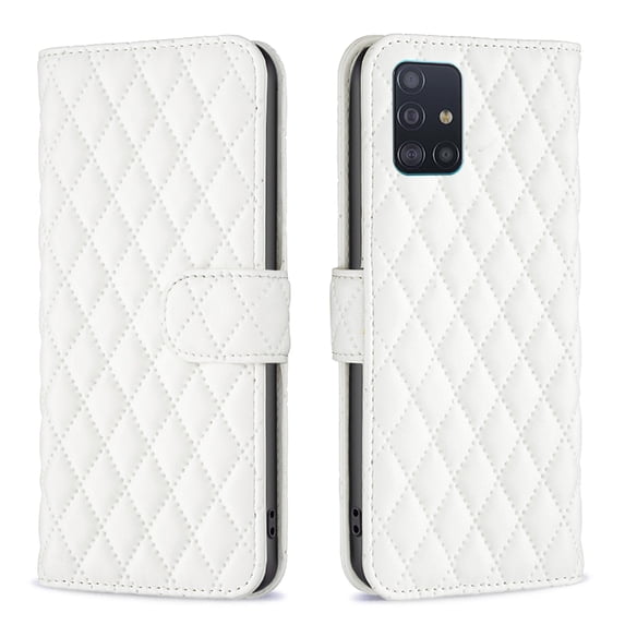 Allytech Wallet case for Samsung Galaxy A51 4G, Argyle Pattern PU Leather Wallet case with Kickstand Card Slots Magnetic Closure Shockproof Case For Samsung Galaxy A51 4G,White