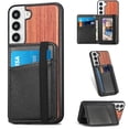 thumbnail image 1 of Allytech Wooden Case for Samsung Galaxy S22/ Galaxy S22 5G 2022(6.1"), Detachable Magnetic Back Wallet Card Slots Shockproof Protective Folio Kickstand Case for Samsung Galaxy S22 2022, Rosewood, 1 of 8
