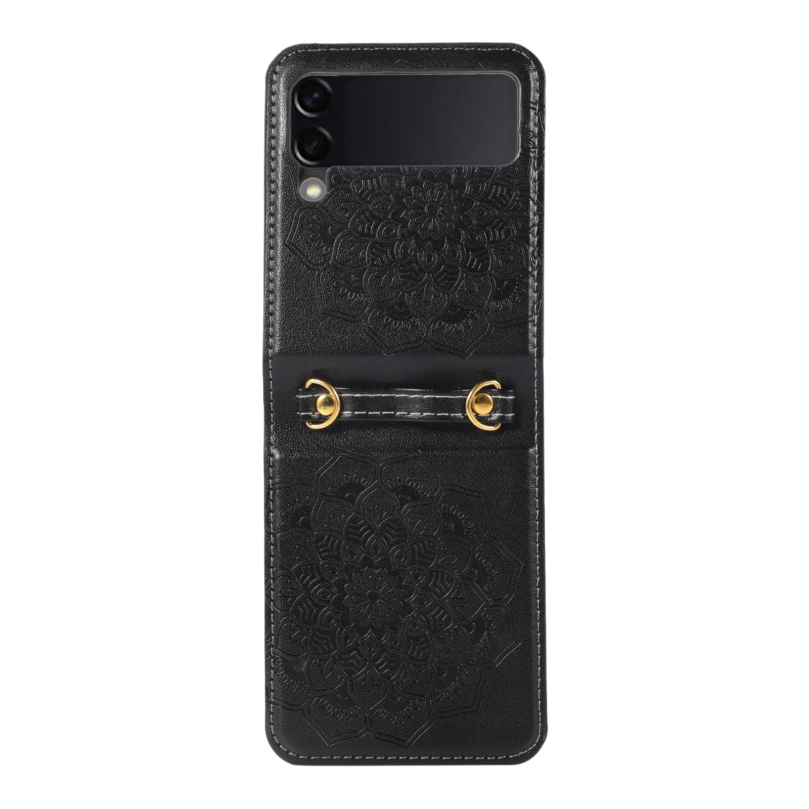 Allytech Z Flip 3 Case, Samsung Galaxy Z Flip 3 5G Phone Case, PU Leather Mandala Embossed Shockproof Protective Shoulder Strap Case Cover for Samsung Galaxy Z Flip 3 2021, Black