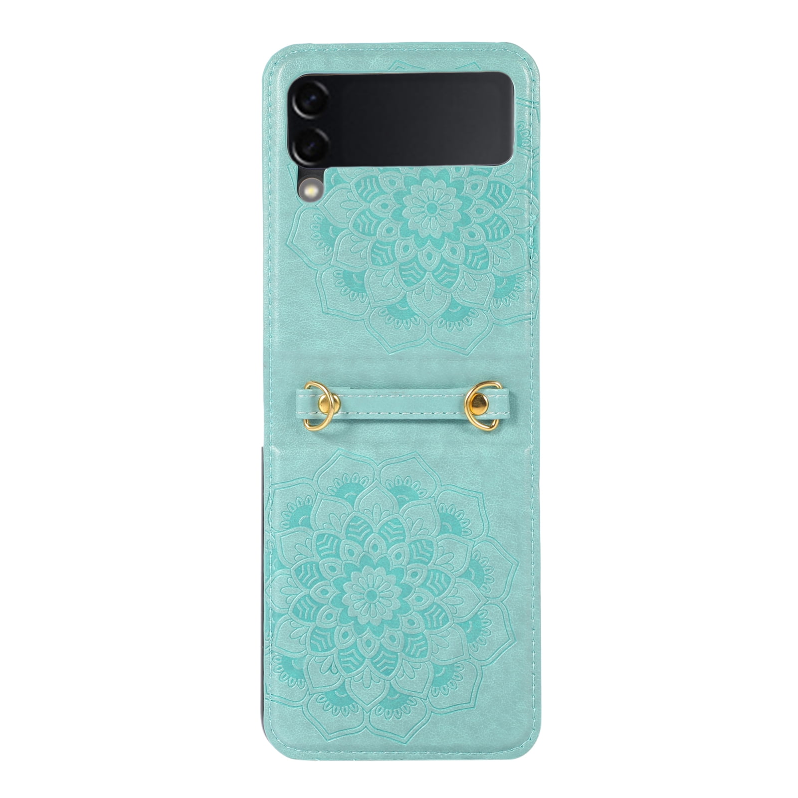 Allytech Z Flip 3 Case, Samsung Galaxy Z Flip 3 5G Phone Case, PU Leather Mandala Embossed Shockproof Protective Shoulder Strap Case Cover for Samsung Galaxy Z Flip 3 2021, Green