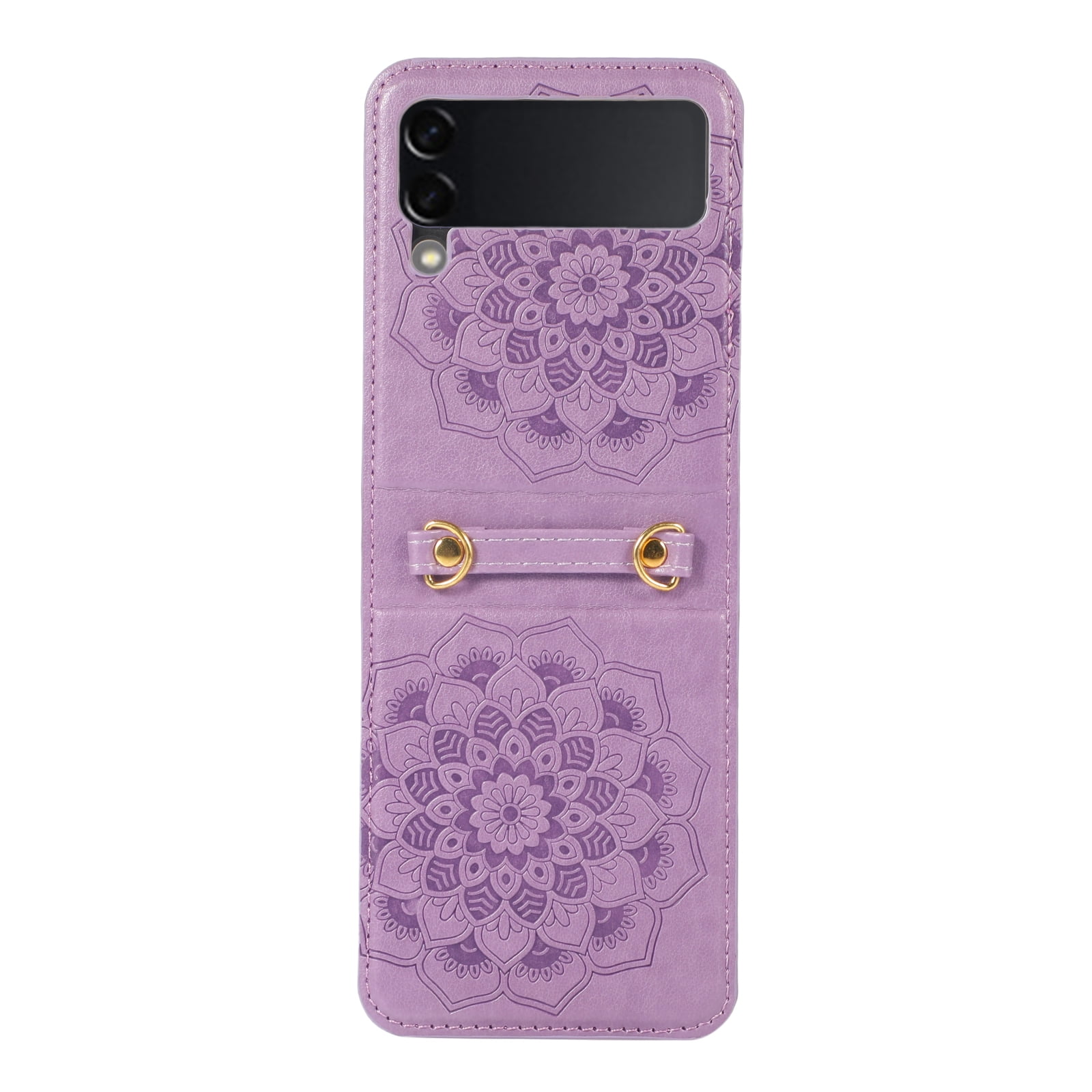 Allytech Z Flip 3 Case, Samsung Galaxy Z Flip 3 5G Phone Case, PU Leather Mandala Embossed Shockproof Protective Shoulder Strap Case Cover for Samsung Galaxy Z Flip 3 2021, Purple
