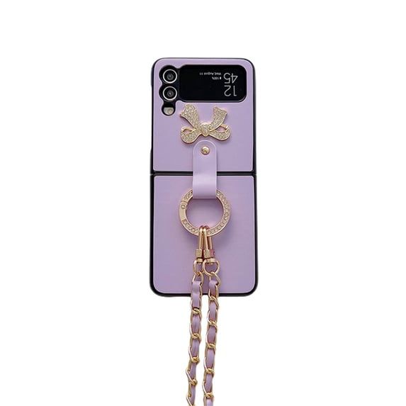 Allytech Z Flip 4 Case 2022, Galaxy Z Flip 4 Case with Cross-Body Strap,Bling Buttefly Glitter Ring Holder Sparkle Protective PU Leather Cover for Samsung Galaxy Z Flip4 5G 2022, Purple