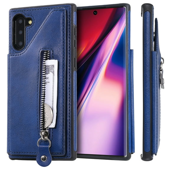 Allytech Zipper Wallet Case for Galaxy Note 10 6.3", Slim Back Cover with Cards Holder Zipper Kickstand Shockproof Wallet Case Cover TPU Shell for Samsung Galaxy Note 10 2019 Cell Phone, Blue