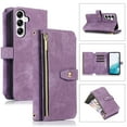 thumbnail image 1 of Allytech Zipper Wallet Case for Samsung Galaxy S23 FE with Wrist Strap & Shoulder Strap, Premium PU Leather Card Slots Kickstand Magnetic Clasp Shockproof Protective Cover Case - Purple, 1 of 7