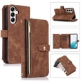 thumbnail image 1 of Allytech Zipper Wallet Case for Samsung Galaxy S23 FE with Wrist Strap & Shoulder Strap, Premium PU Leather Card Slots Kickstand Magnetic Clasp Shockproof Protective Cover Case - Brown, 1 of 7