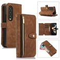thumbnail image 1 of Allytech Zipper Wallet Case for Samsung Galaxy Z Fold4 with Wrist Strap & Shoulder Strap, Premium PU Leather Card Slots Kickstand Magnetic Clasp Shockproof Protective Cover Case - Brown, 1 of 9