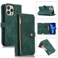 thumbnail image 1 of Allytech Zipper Wallet Case for iPhone 15 Pro with Wrist Strap & Shoulder Strap, Premium PU Leather Card Slots Kickstand Magnetic Clasp Shockproof Protective Cover Case - Darkgreen, 1 of 9