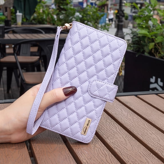 Allytech Zipper Wallet case for iPhone 11 Pro Max, Argyle Pattern PU Leather Wallet case with Handstrap Kickstand Card Slots Magnetic Closure Shockproof Case For iPhone 11 Pro Max,Purple