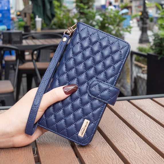 Allytech Zipper Wallet case for iPhone 11 Pro Max, Argyle Pattern PU Leather Wallet case with Handstrap Kickstand Card Slots Magnetic Closure Shockproof Case For iPhone 11 Pro Max,Blue
