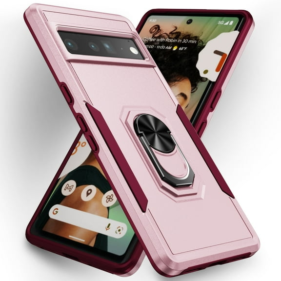 Allytech for Google Pixel 7a Case Cover, with Ring Holder Stand Hybrid Rugged Protective Shockproof Bumper Case Cover for Google Pixel 7A 6.1" - Pink