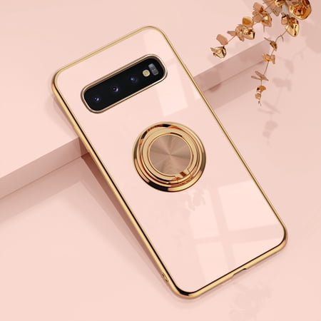 Allytech for Samsung Galaxy S10 Plus 6.4" Case,Shockproof Stylish 3D Astronaut Plating Ring Kickstand Magnetic Slim Fit Phone Cover ,Lightpink