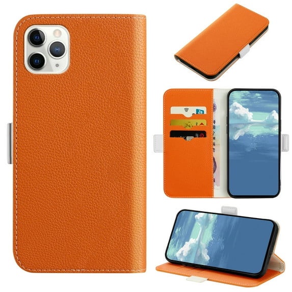 Allytech for iPhone 11 Pro Wallet Case,Candy Color Leather Magnetic Flip Cover with Kickstand Card Slots,Shockproof Phone Case,Orange