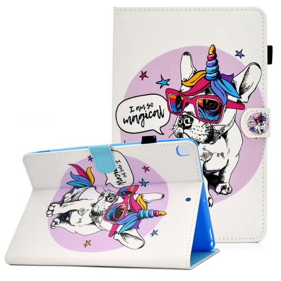 Allytech iPad 10.2 2019 Case with Pencil Holder iPad 7th Generation Tablet Case, PU Leather Smart Auto Sleep/Wake Shell Card Slot Slim Stand Cover for Apple iPad 7th Gen 10.2 inch iPad,Unicorn Dog