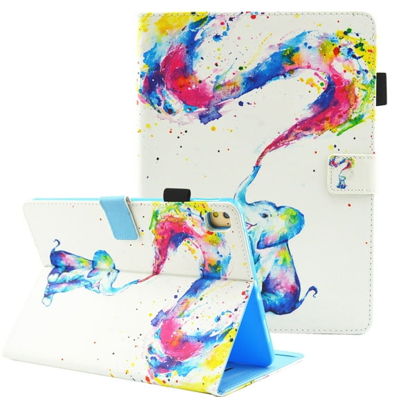 Allytech iPad 10.2 2020/2019 Case 8th/7th Generation, Slim Multi Angle Viewing Stand Folio Flip Smart Shell Auto Sleep Wake Shockproof Cover for Apple iPad 10.2-inch Retina Display, Colorful Elephant