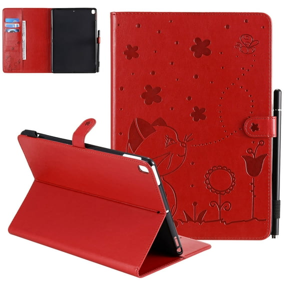 Allytech iPad 10.2" 7th Generation Case, iPad Air 3 10.5" Case, iPad Pro 10.5" Case, PU Leather Folio Flip Stand Smart Cover with Auto Sleep Wake Feature Pencil Hoder Cards Slots, Red