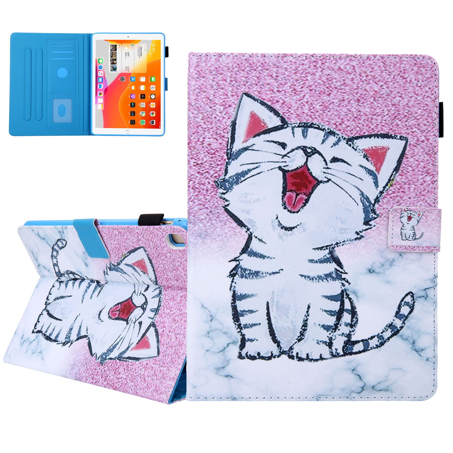 Allytech iPad 10.2 7th Generation Cases Covers, PU Leather Folio Flip Kickstand Auto Sleep Wake Protection Scratch Resistant Cards Slots Pencil Holder Case Cover for Apple iPad 10.2", Cat