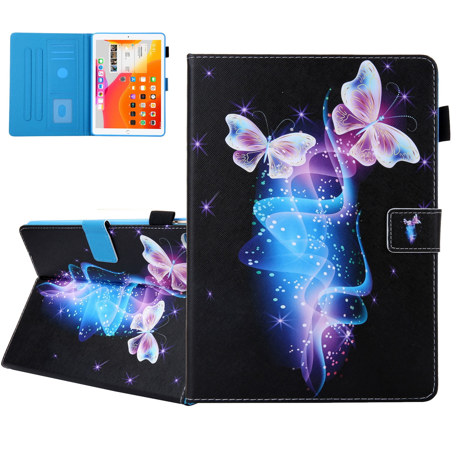 Allytech iPad 10.2 7th Generation Cases Covers, PU Leather Folio Flip Kickstand Auto Sleep Wake Protection Scratch Resistant Cards Slots Pencil Holder Case Cover for Apple iPad 10.2", Butterfly