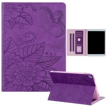 Allytech iPad 10.2" 8th 7th Generation Case, iPad Air 3 Case 10.5", iPad Pro 10.5" Case, PU Leather Butterfly Flower Embossed Stand Auto Sleep Wake Case Cover for Apple iPad 10.2" 2020/2019, Purple