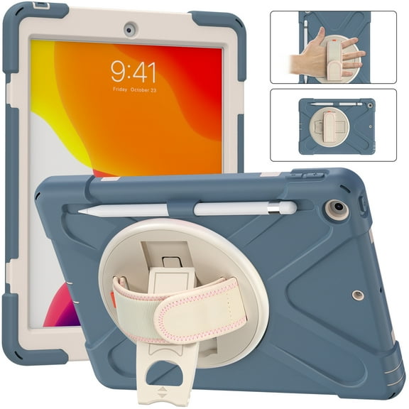 Allytech iPad 10.2" 8th 7th Generation Case with Screen Protector, Heavy Duty Protection Rugged Kids Friendly Shockproof Kickstand Pencil Holder Case Cover for Apple iPad 10.2 2020/2019,Blue