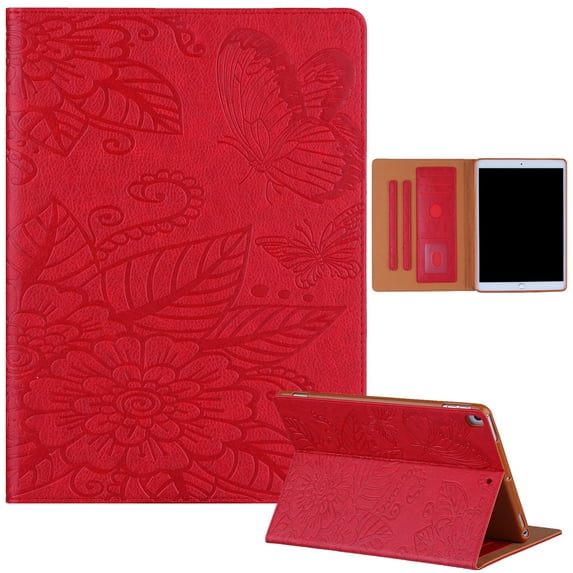 Allytech iPad 10.2" 8th 7th Generation Case, iPad Air 3 Case 10.5", iPad Pro 10.5" Case, PU Leather Butterfly Flower Embossed Stand Auto Sleep Wake Case Cover for Apple iPad 10.2" 2020/2019, Red