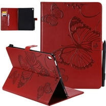 Allytech iPad 10.2" Case 8th 7th Generation, Slim Fit Folio Flip PU Leather Butterfly Embossed Smart Cover Auto Sleep Wake Protection TPU Back Cover Case for Apple iPad 10.2-Inch2020 2019, Red