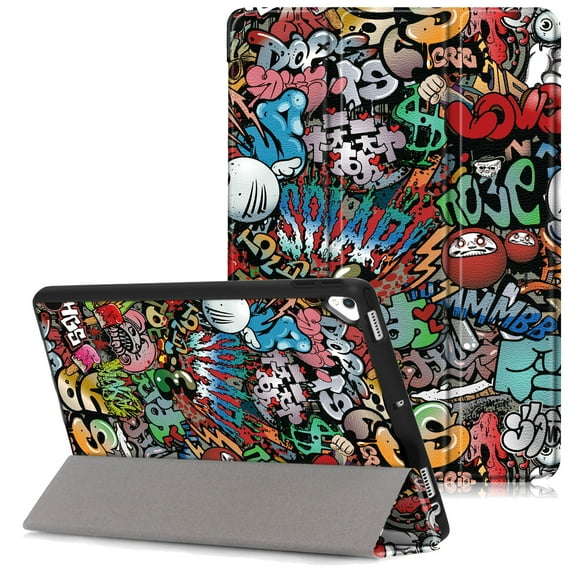 Allytech iPad 10.2 Case with Pencil Holder, iPad 8th 7th Generation Case Cover, Ultra Slim Folding Stand Smart Shell Auto Sleep Wake Shockproof TPU Back Cover for Apple iPad 10.2, Painting